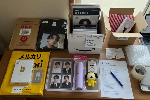 BTS merchandise orders arranged for international shipping consolidation from Japan