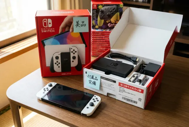 Used Nintendo Switch OLED console with dock, Joy-Con controllers, and original box in Japan