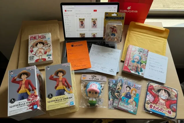 One Piece collectibles from Japan including Monkey D. Luffy figures and Japanese character merchandise