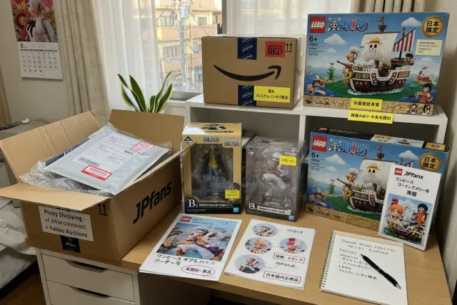 One Piece figures from Japan displayed in a collector’s room